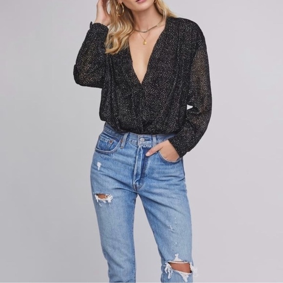 ASTR THE LABEL Zena Black Velvet Dot Bodysuit Size Extra Small - Picture 2 of 16